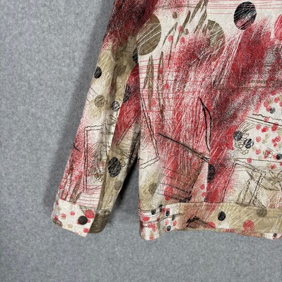 Keren Hart Jacket Medium Coral Gold Painted Artsy Abstract Maximum Boho Granny - Picture 8 of 9